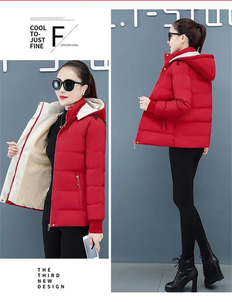 Women's Velvet Cotton Padded Winter Jacket 2025 - Detachable Hood Warm Parka Coat"