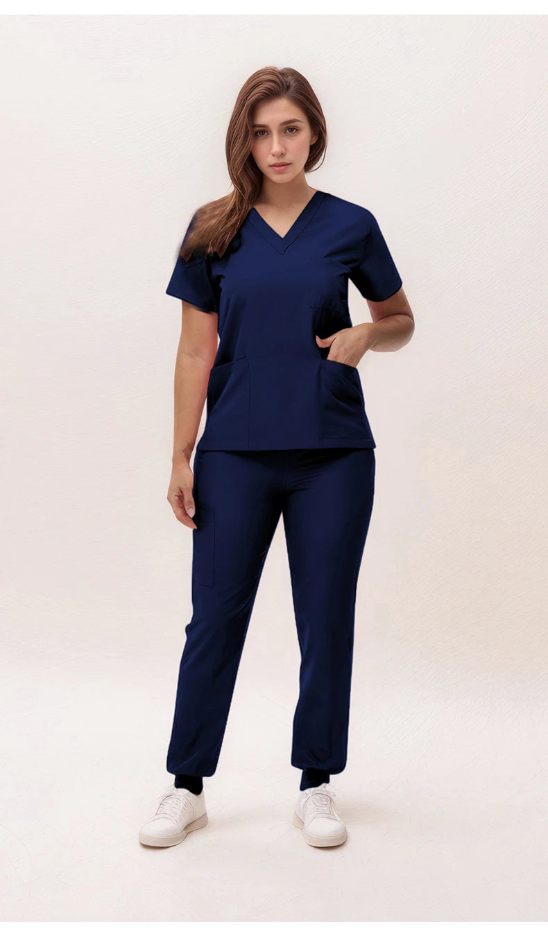 Women's 2025 New Nurse Uniforms: V-Neck Top & Jogger Pants Scrub Set - Experience Ultimate Comfort & Flexibility with 95% Polyester & 5% Spandex for Healthcare Professionals
