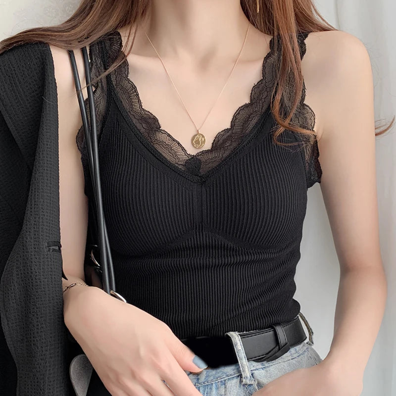 Women's Sleek & Stylish Thermal Lace Vest with Padded Bra for Winter Warmth.