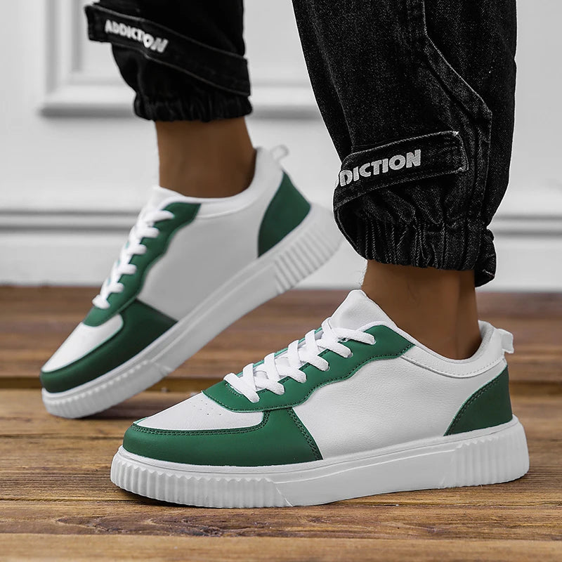 Sxfdneay Men's Colorblock Platform Sneakers – Lightweight Lace-Up Skateboard Shoes, Unisex Fit, Black White