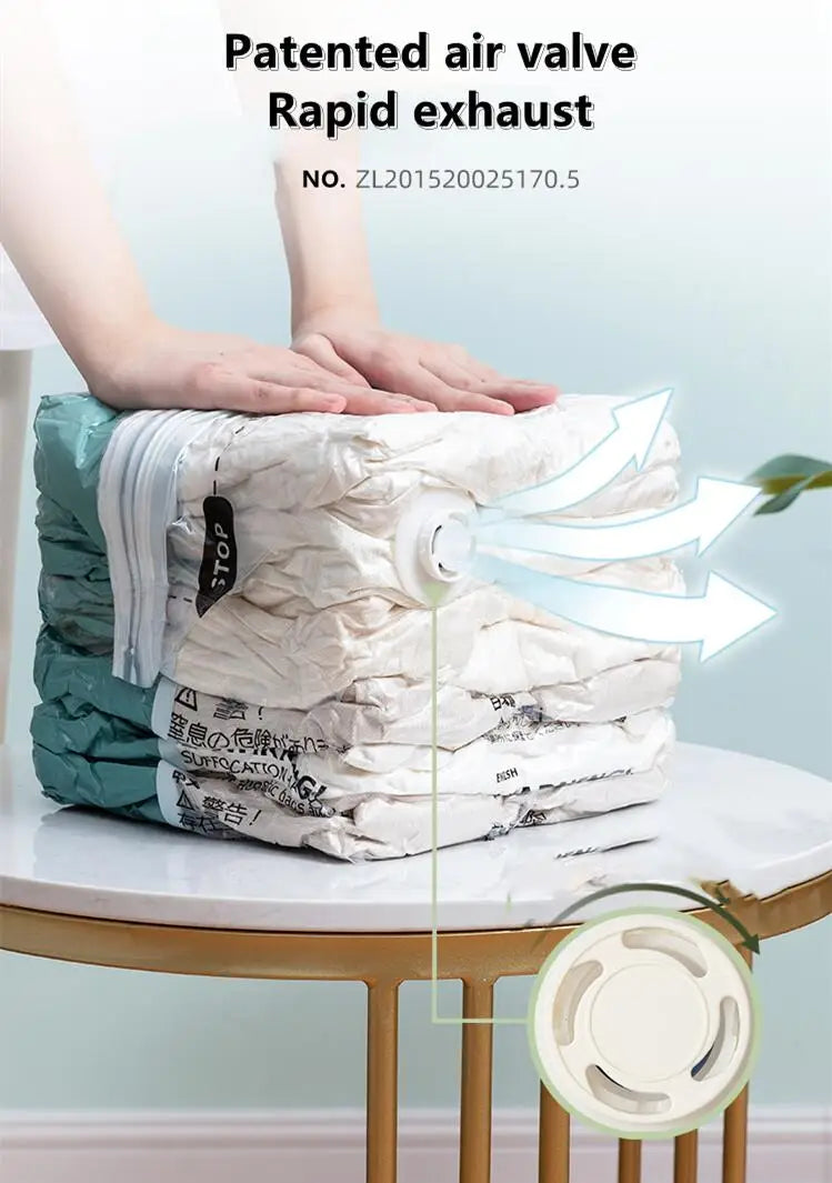 Vacuum Storage Bags for Clothes & Blankets – No-Pump Space-Saving Compression Bags (Travel & Home Organizer)