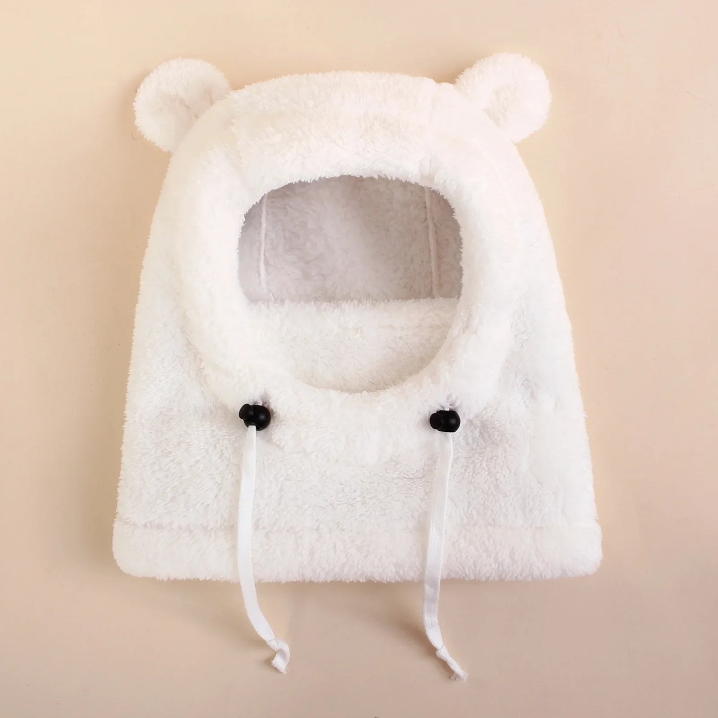 Unisex Kids Cute Bear Ear Winter Hood - All-in-One Face Cover & Scarf | Polyester Warm Balaclava Ages 2-8