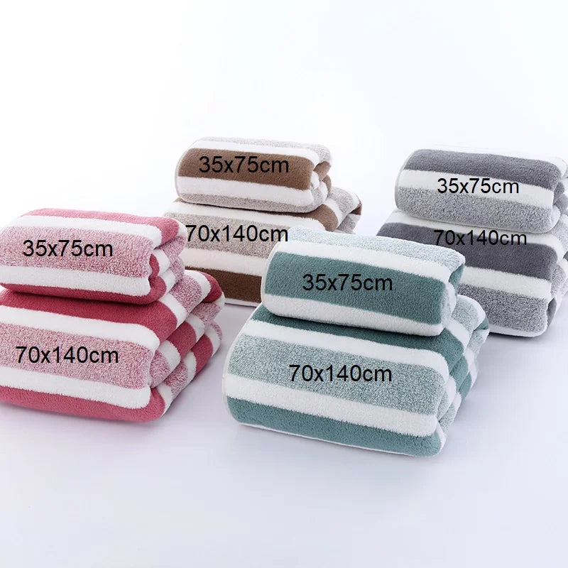Striped Microfiber Towel Set - Ultra Soft Quick Dry Bath & Face Towels (2 Sizes)