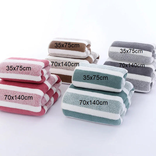 Striped Microfiber Towel Set - Ultra Soft Quick Dry Bath & Face Towels (2 Sizes)