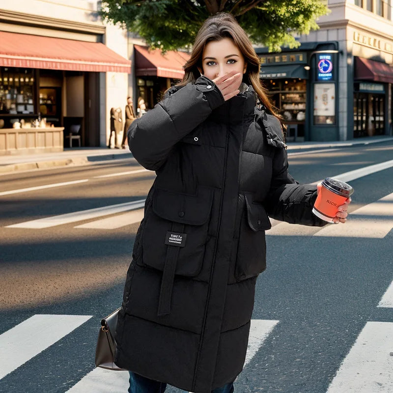 Women's 2024 Hooded Cotton Padded Parka Jacket-Long & Stylish