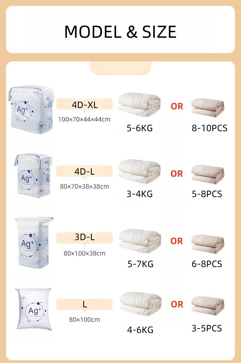 TAILI Antibacterial Vacuum Storage Bags – No-Pump Compression Bags with Ag+ Silver Ion for Clothes & Blankets | Travel & Home Organizer
