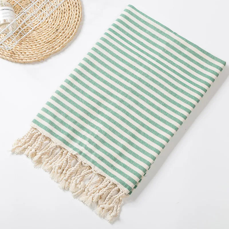 Versatile Turkish Cotton Towel with Tassels - 100% Cotton for Beach, Bath, Shawl & Blanket