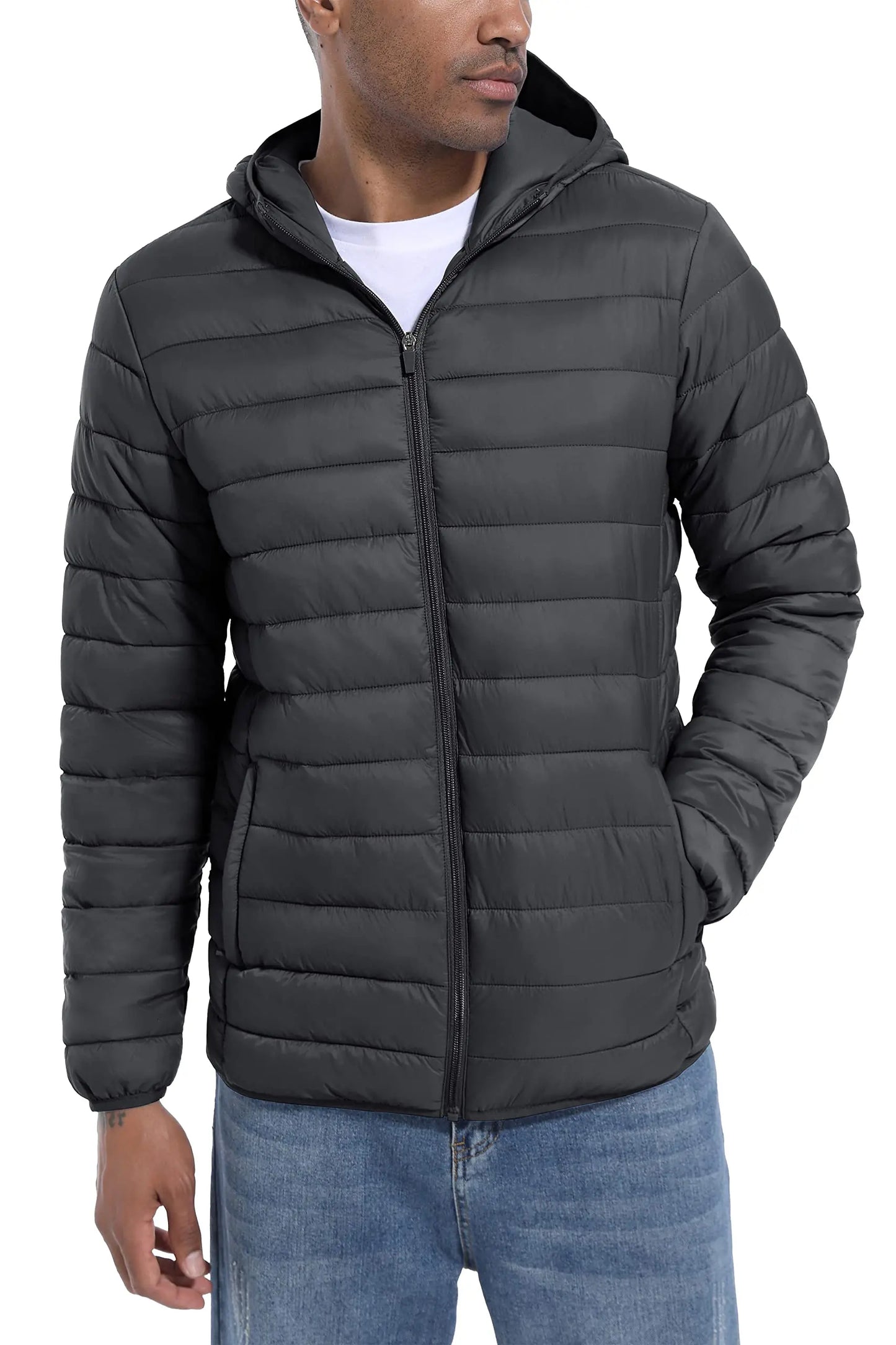 Men's TACVASEN Lightweight Water-Repellent Puffer Jacket - Cozy Insulated Hooded Windbreaker for Ultimate Comfort"