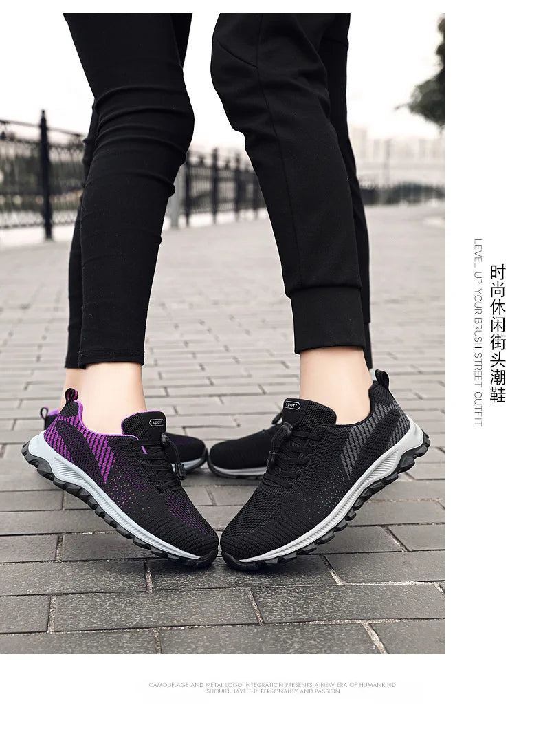 Women's Breathable Running Sneakers - Air Mesh Lace-Up Athletic Shoes - Lightweight Sport
