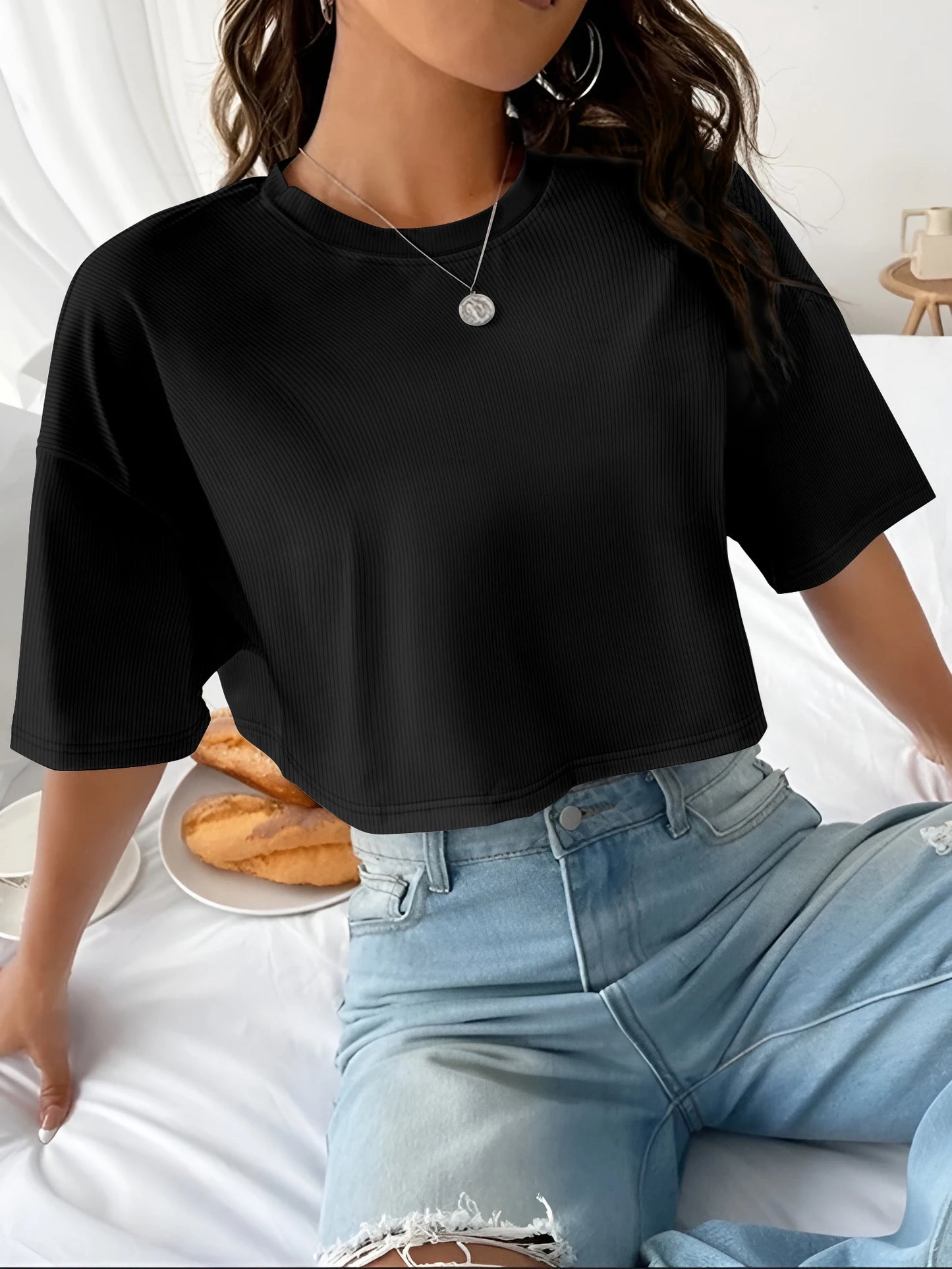 Women's Ribbed Crop Top | Short Sleeve Stretch Tee | Y2K Casual Summer Streetwear