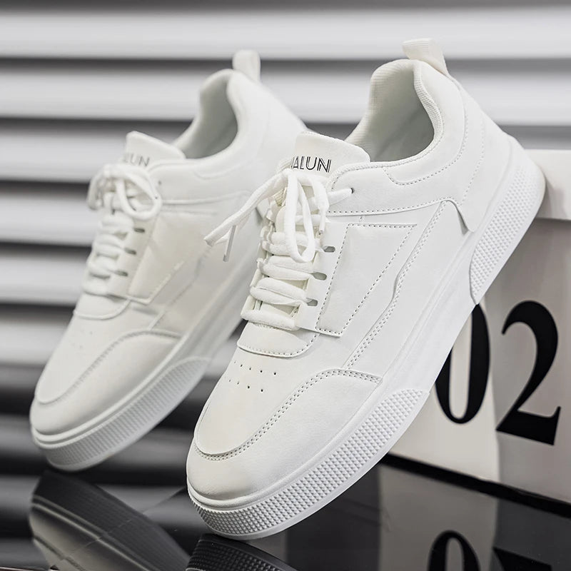 Men's Retro Skate Sneakers – Breathable Mesh Lining, Wear-Resistant Artificial Leather Lace-Up Shoes | White, Black & Grey | Spring/Autumn