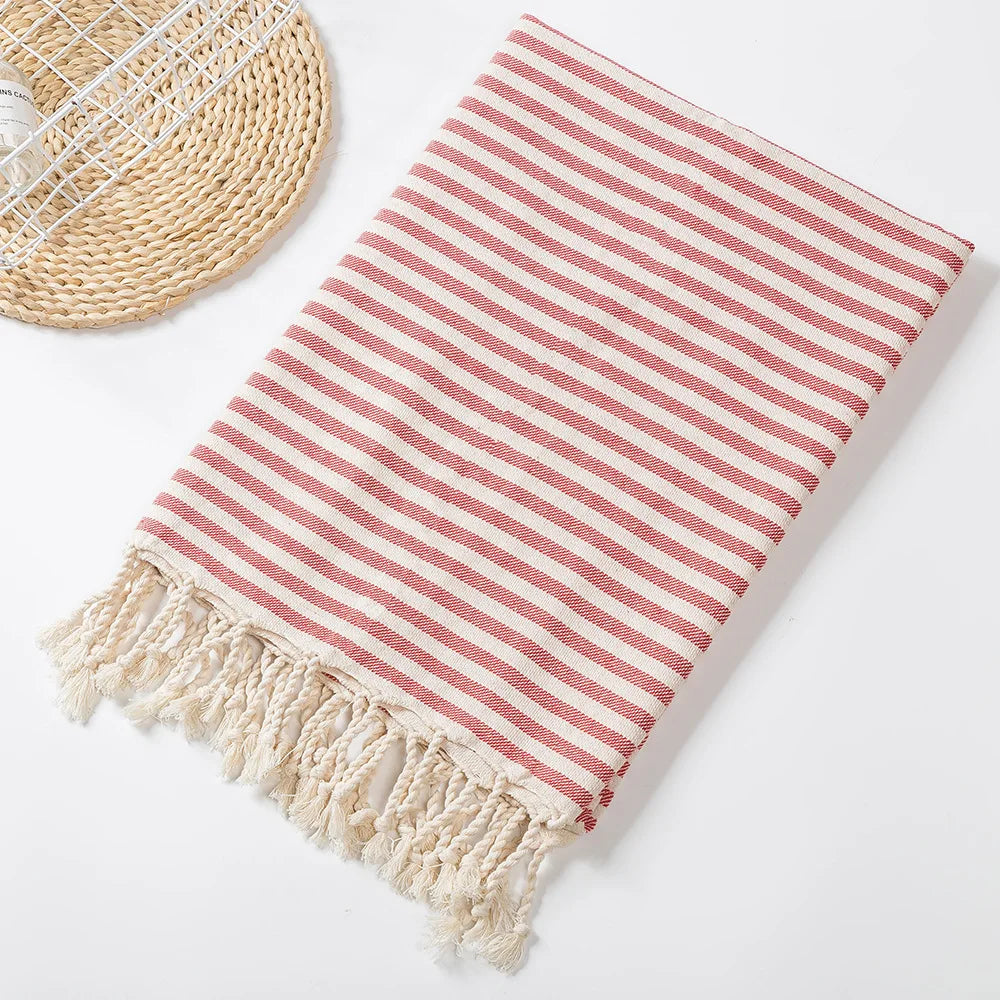Versatile Turkish Cotton Towel with Tassels - 100% Cotton for Beach, Bath, Shawl & Blanket
