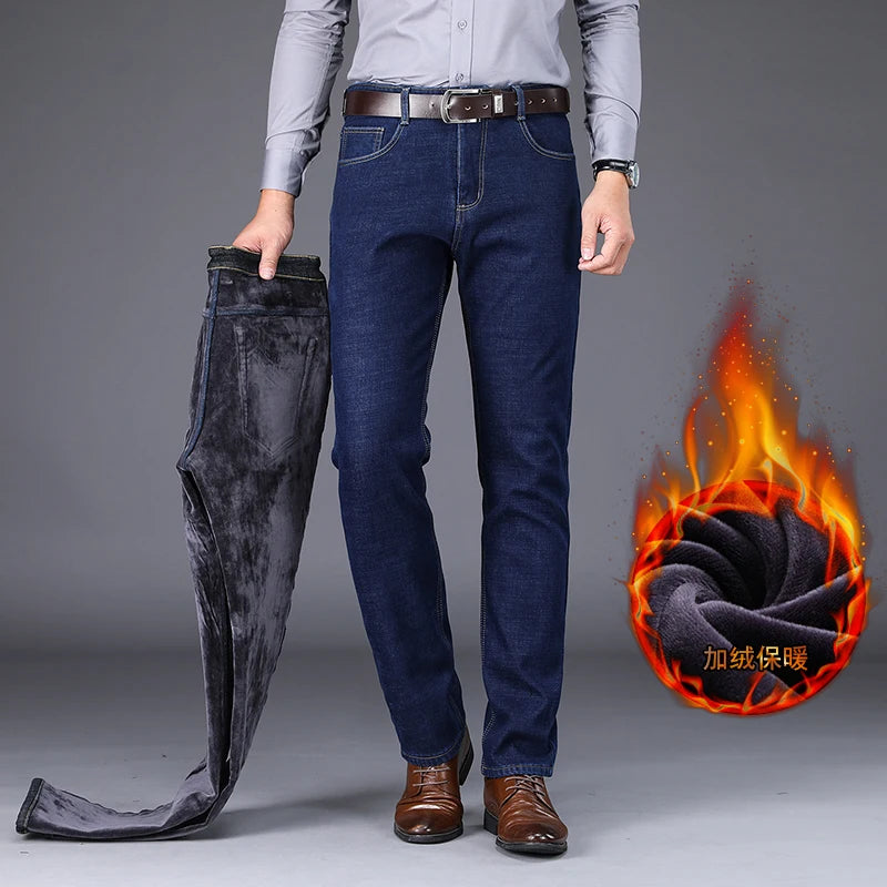 Men's Warm Fleece-Lined Jeans: Stylish Comfort for Winter!"
