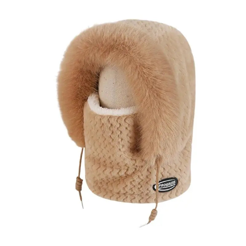 Women's Winter Plush Hood Hat - Windproof Thermal Scarf Mask Cap