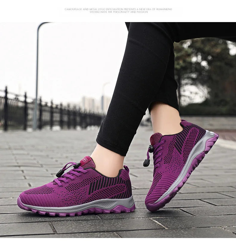 Women's Breathable Running Sneakers - Air Mesh Lace-Up Athletic Shoes - Lightweight Sport
