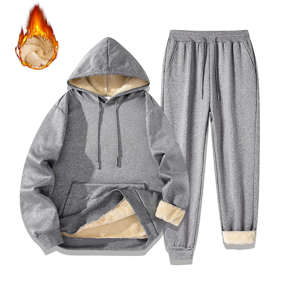 Men's Fleece Tracksuit Set - Plush Hoodie & Joggers | Warm Winter Sportswear
