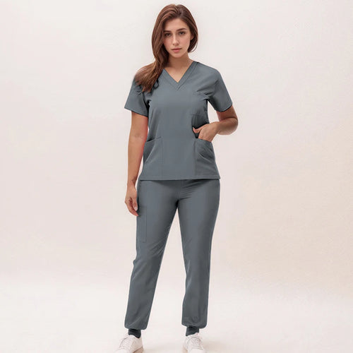 Women's 2025 New Nurse Uniforms V-neck Top Jogger Pants Scrub Sets Surgical