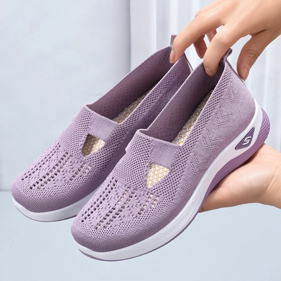 Women's Lightweight Knit Walking Sneakers - Breathable Low-Top Athletic Shoes