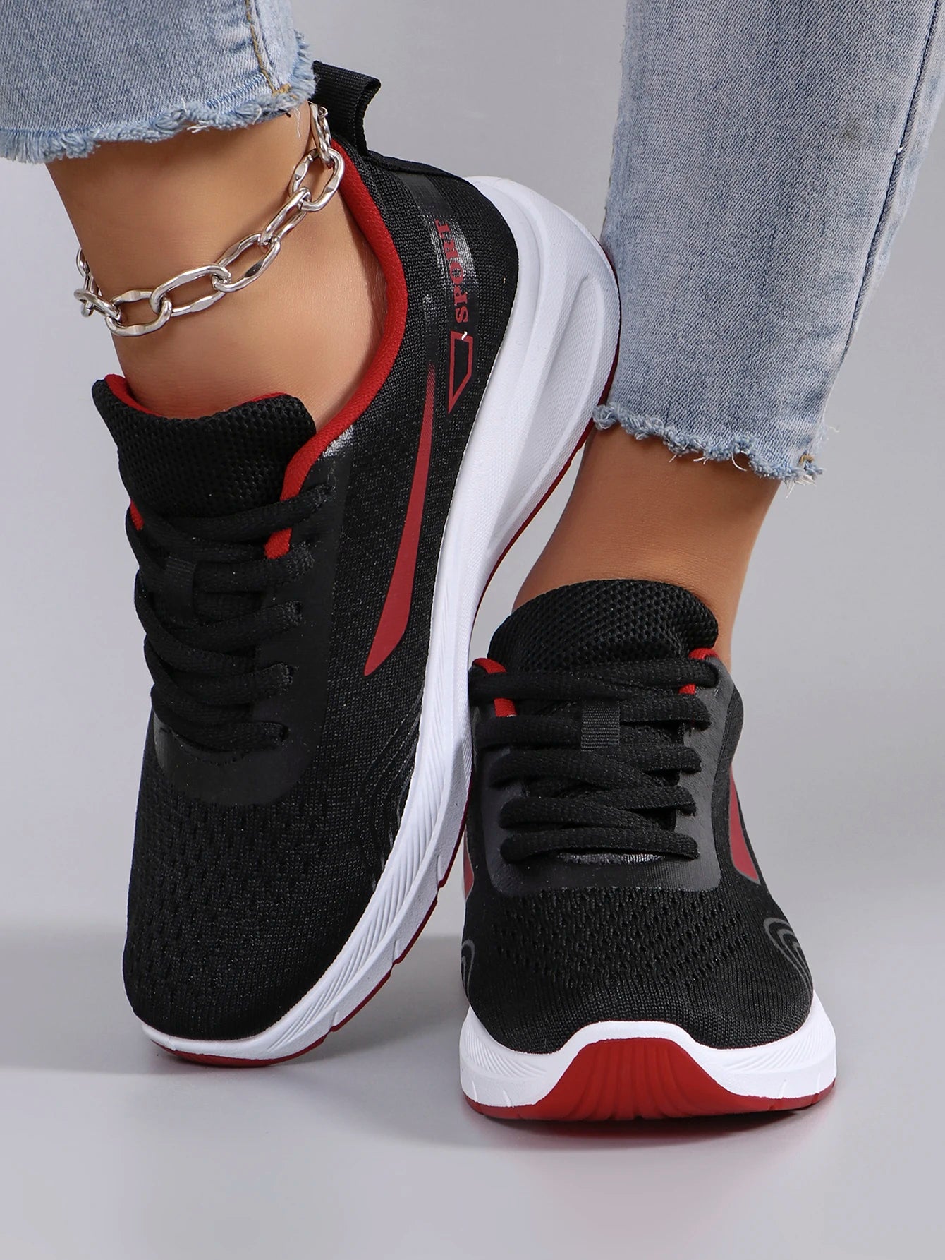 Women's Air Cushion Lace-Up Sneakers – Breathable Mesh Color-Block Running Style Shoes with Rubber Sole