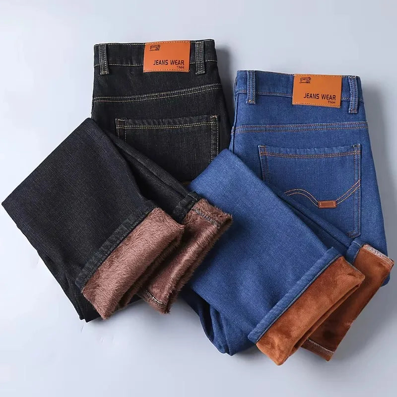 Men's 2024 Winter Fleece-Lined Casual Jeans - Regular Fit