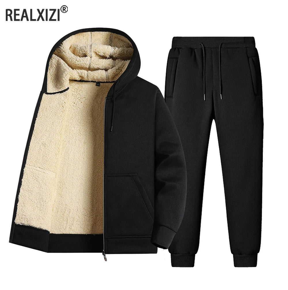 Men's Warm Tracksuit Set - Lambswool Jacket & Pants Outfit