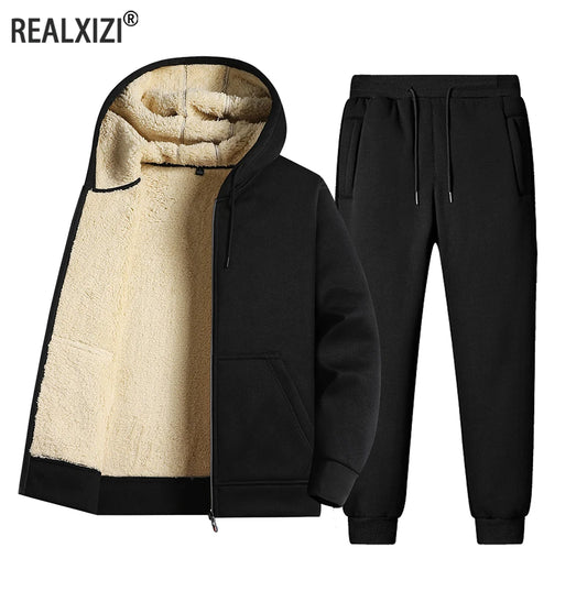 Men's Warm Tracksuit Set - Lambswool Jacket & Pants Outfit