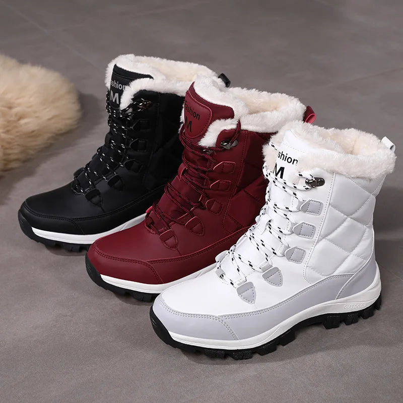 Women's Plush-Lined Waterproof Snow Boots - High-Top Winter Hiking Ankle Boots