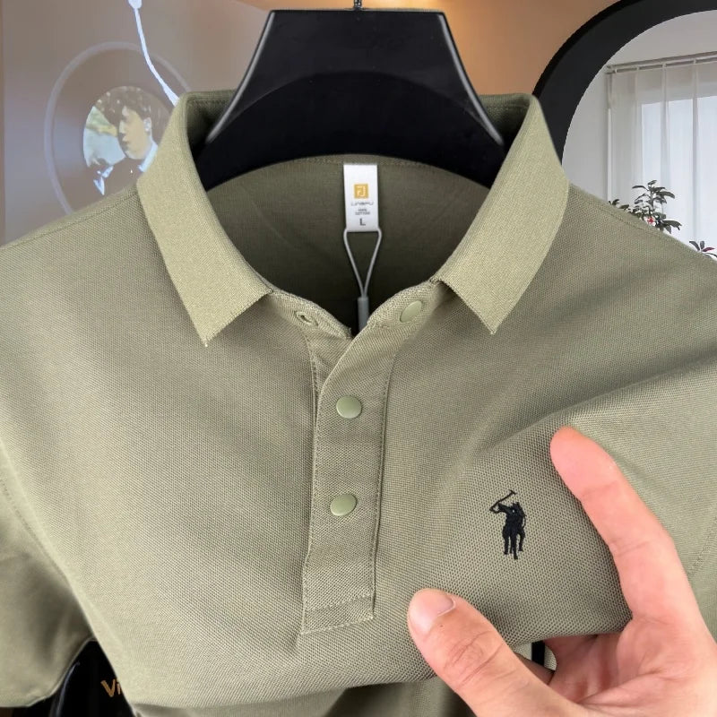 Men's 100% Cotton Short Sleeve Polo Shirt – Embroidered Pony, Breathable Summer Golf Top, Sizes M–4XL, 20+ Colors