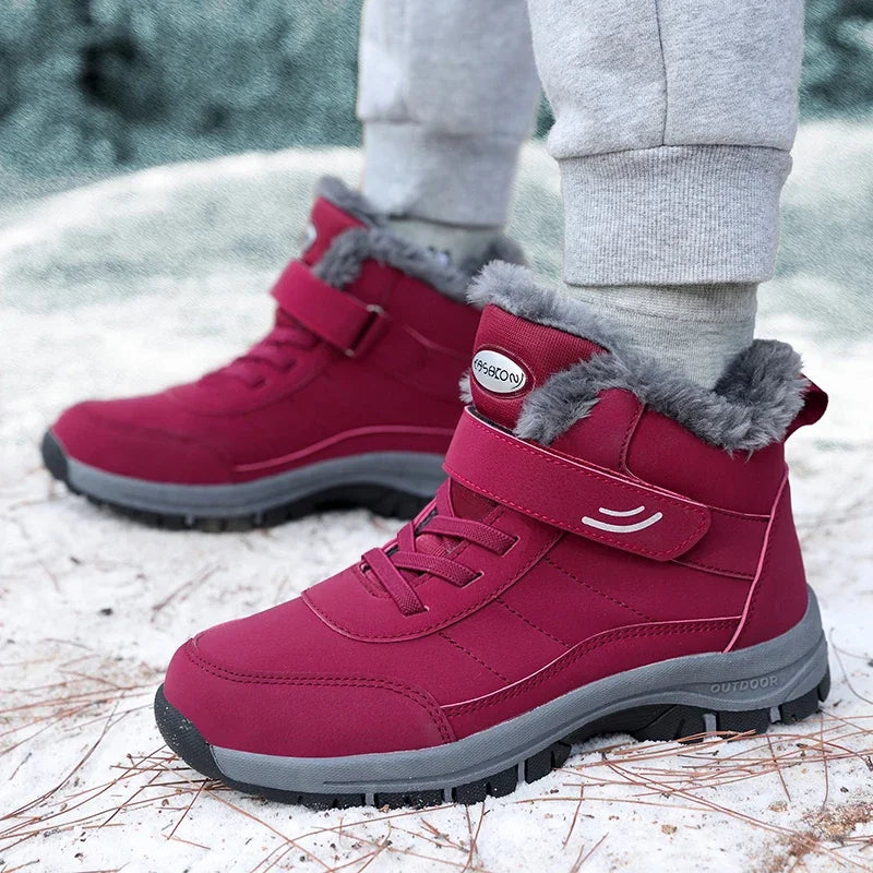 Women's Plush-Lined Waterproof Winter Boots - Platform Non-Slip Hiking Ankle Boots