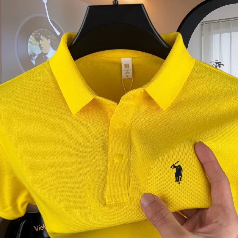 Men's 100% Cotton Short Sleeve Polo Shirt – Embroidered Pony, Breathable Summer Golf Top, Sizes M–4XL, 20+ Colors