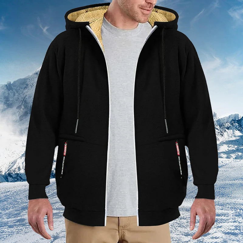 Men's Heavyweight Sherpa Fleece Lined Windproof Hoodie Jacket - Ultimate Winter Warmth & Style.