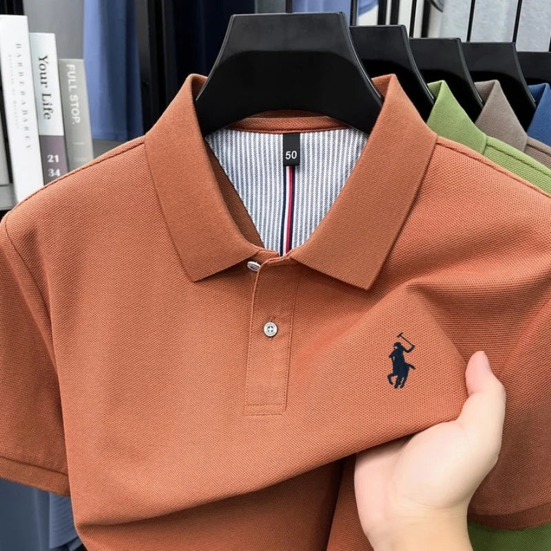 Men's 100% Cotton Short Sleeve Polo Shirt – Embroidered Logo Golf Top | Anti-Wrinkle Summer Casual