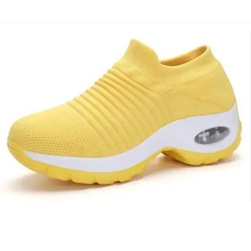 Women's Orthopedic Air Cushion Sneakers - Breathable Mesh Slip-On Platform Walking Shoes - Lightweight Non-Slip Tennis Shoes
