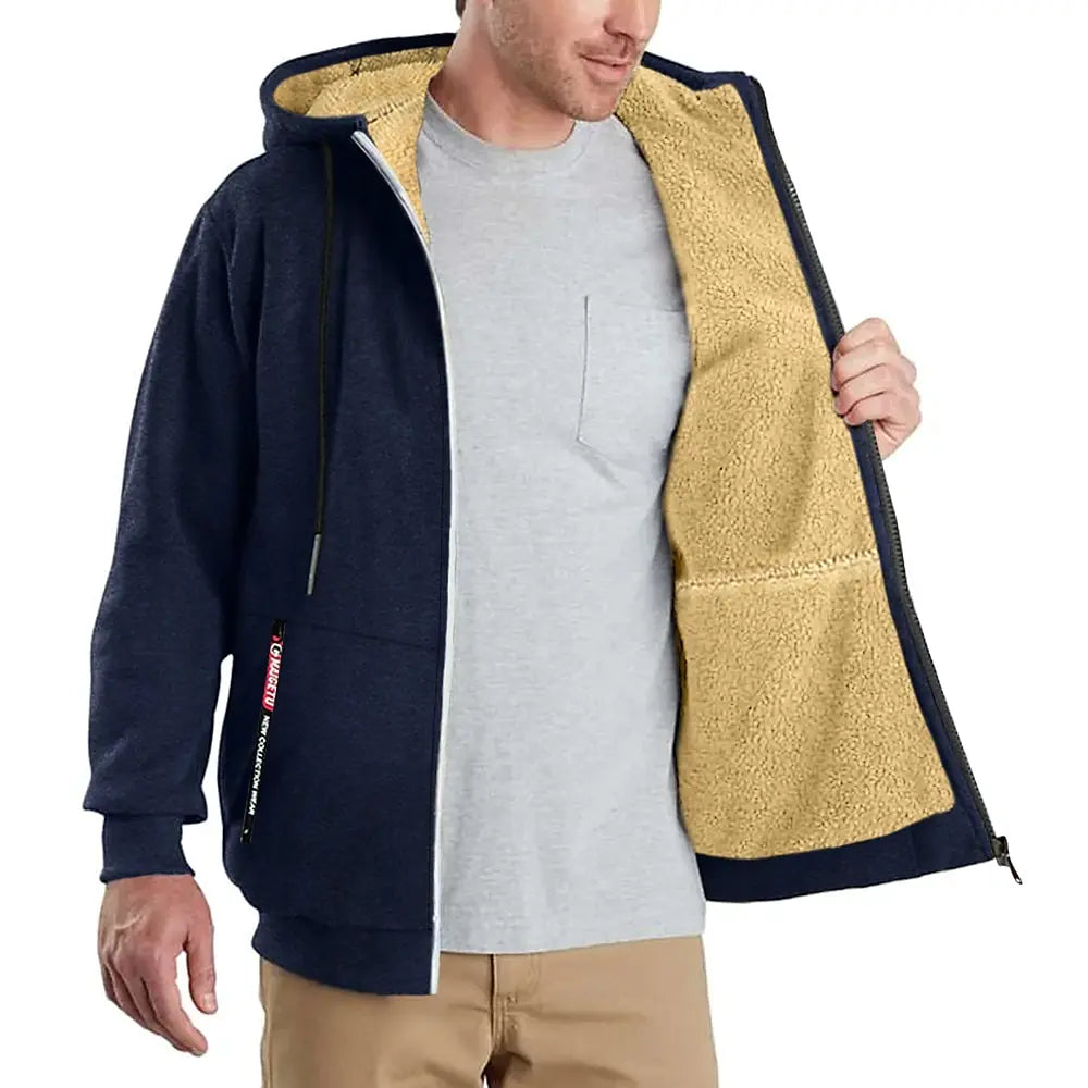 Men's Cashmere Plush Lined Sweatshirt Coat - Warm Zipper Lamb Wool Jacket with Front Pockets