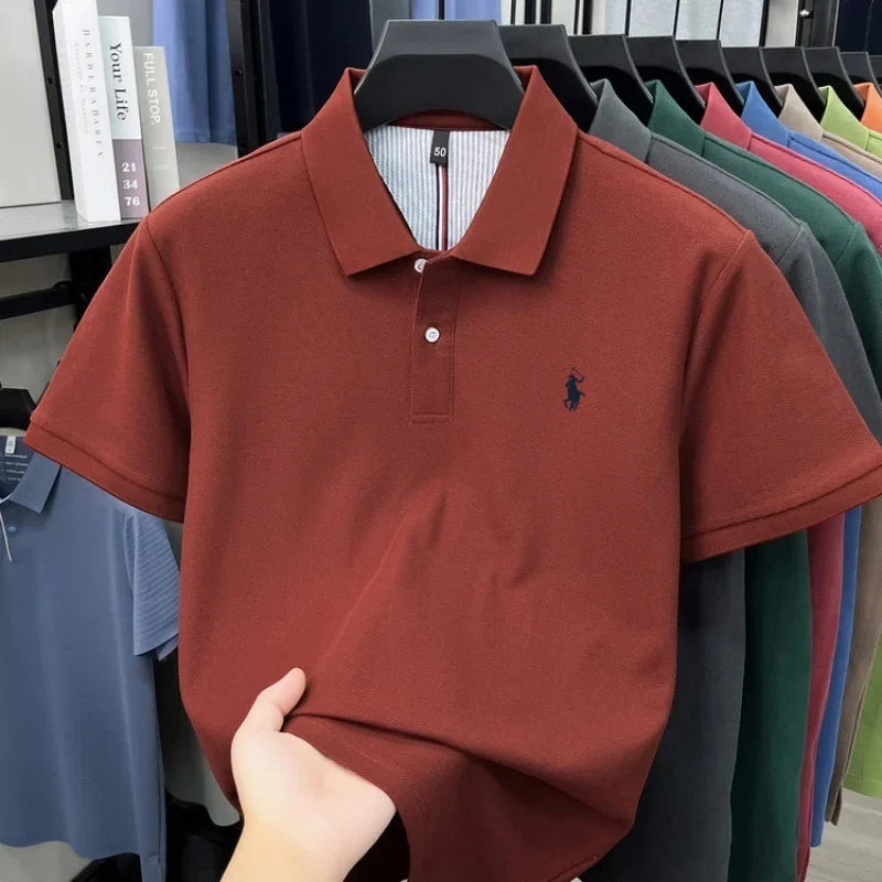 Men's 100% Cotton Short Sleeve Polo Shirt – Embroidered Logo Golf Top | Anti-Wrinkle Summer Casual