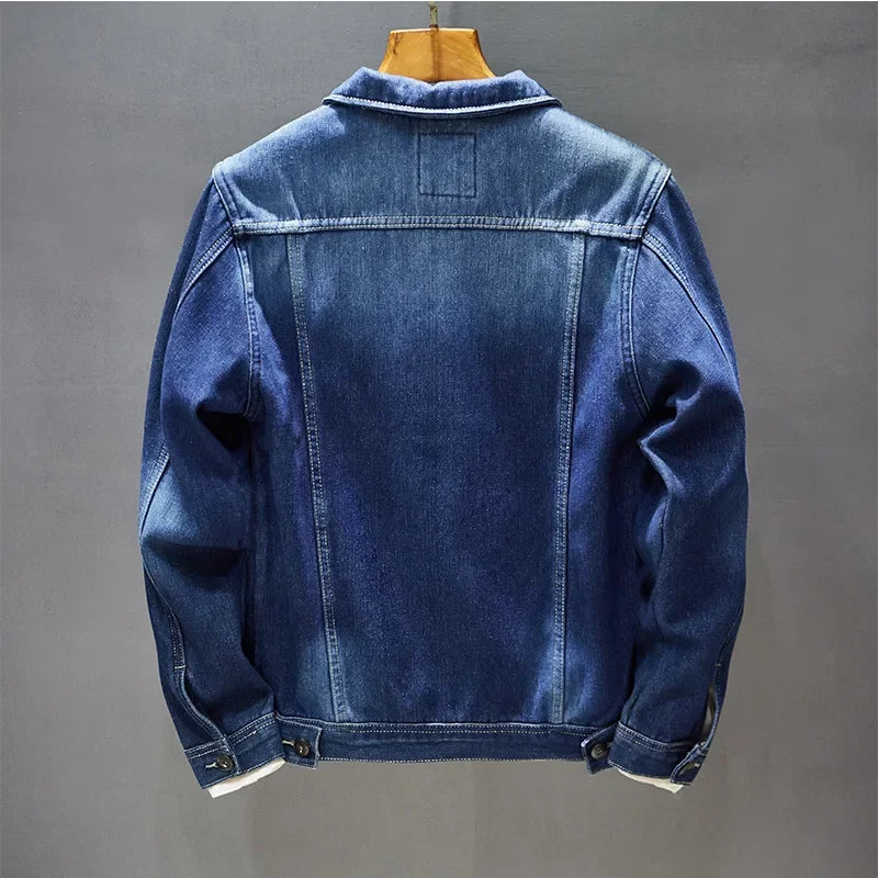 Men's Washed Denim Jacket - Casual Single Breasted Cardigan with Turn Down Collar & Pockets