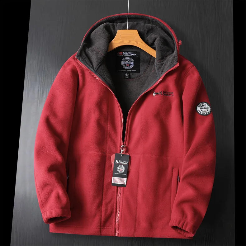 Men's Premium Winter Fleece Jacket - Stylish Hooded Wool Blend Coat for Outdoor Adventures
