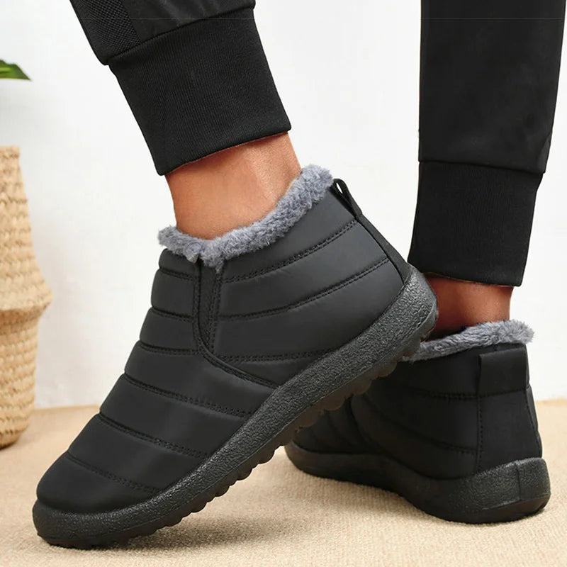 Men's Waterproof Winter Snow Boots - Plush-Lined Slip-On Ankle Boots