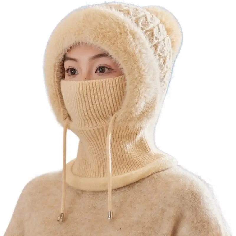 Women's 3-in-1 Winter Beanie Scarf Mask Set - Windproof Plush-Lined Faux Fur
