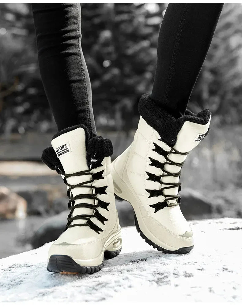 Women's Plush-Lined Waterproof Snow Boots - Platform Winter Hiking Ankle Boots