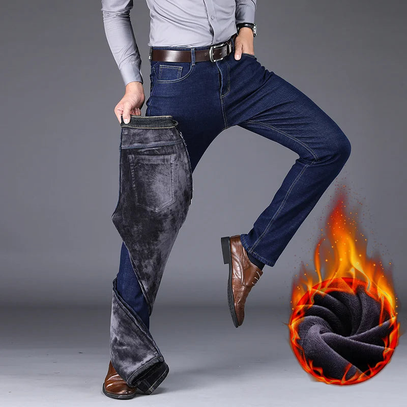Men's Warm Fleece-Lined Jeans: Stylish Comfort for Winter!"