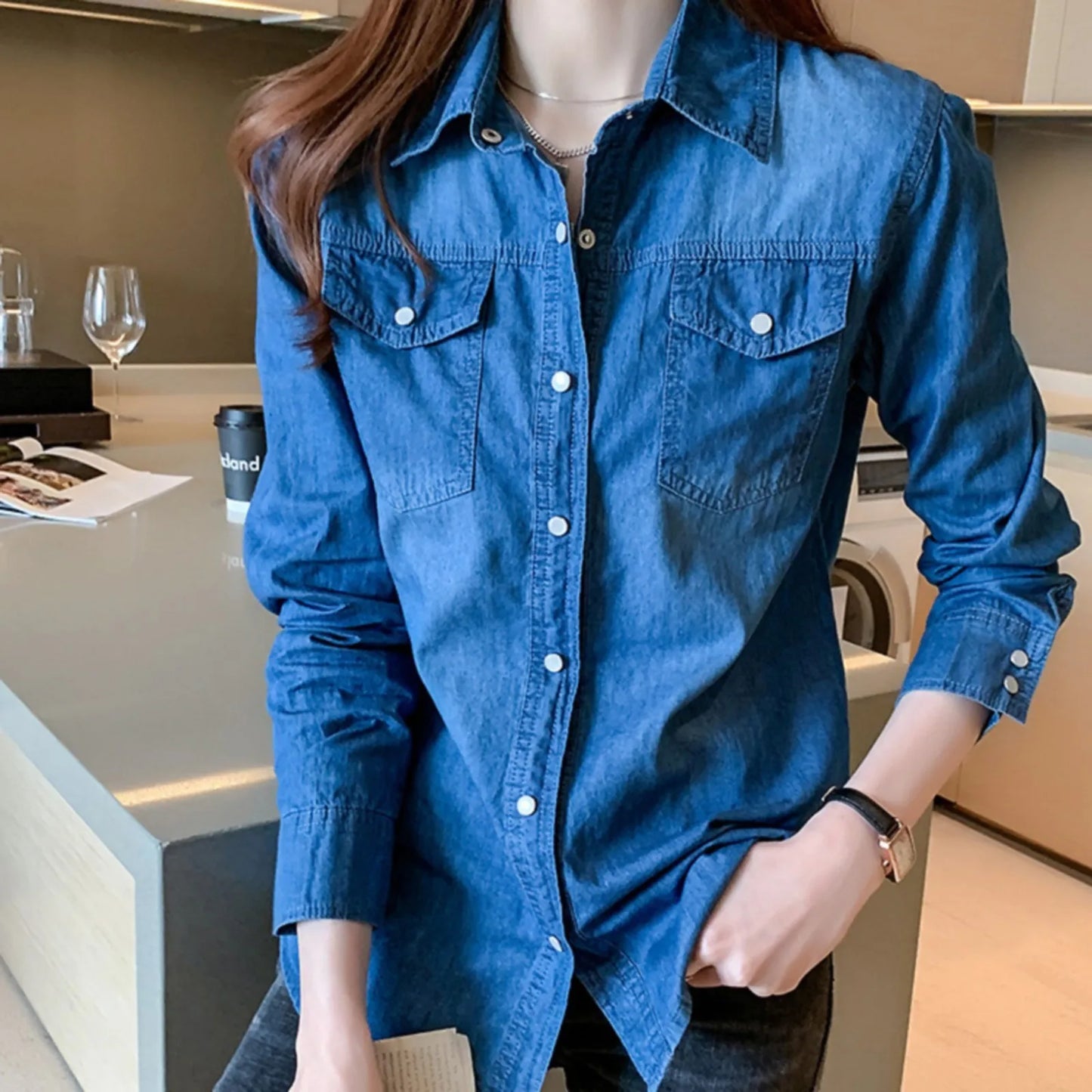 Women's Casual Button-Down Blouse | Slim Fit Printed Shirt for Party & Everyday Wear.