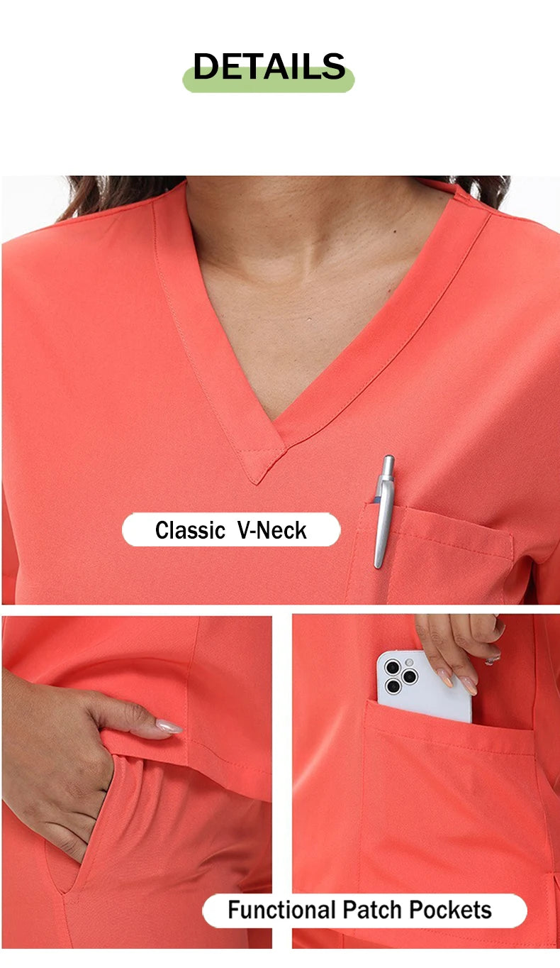 Women's 2025 New Nurse Uniforms: V-Neck Top & Jogger Pants Scrub Set - Experience Ultimate Comfort & Flexibility with 95% Polyester & 5% Spandex for Healthcare Professionals