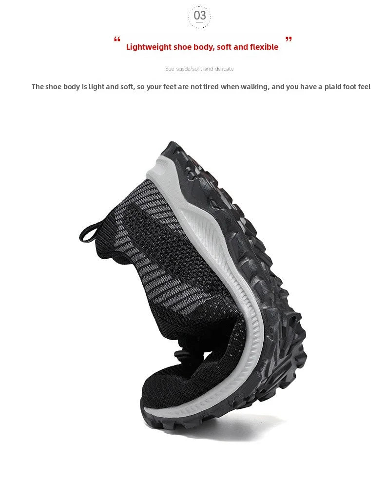 A black athletic shoe demonstrates its flexible sole on a white background, highlighting its comfort and lightweight design.
