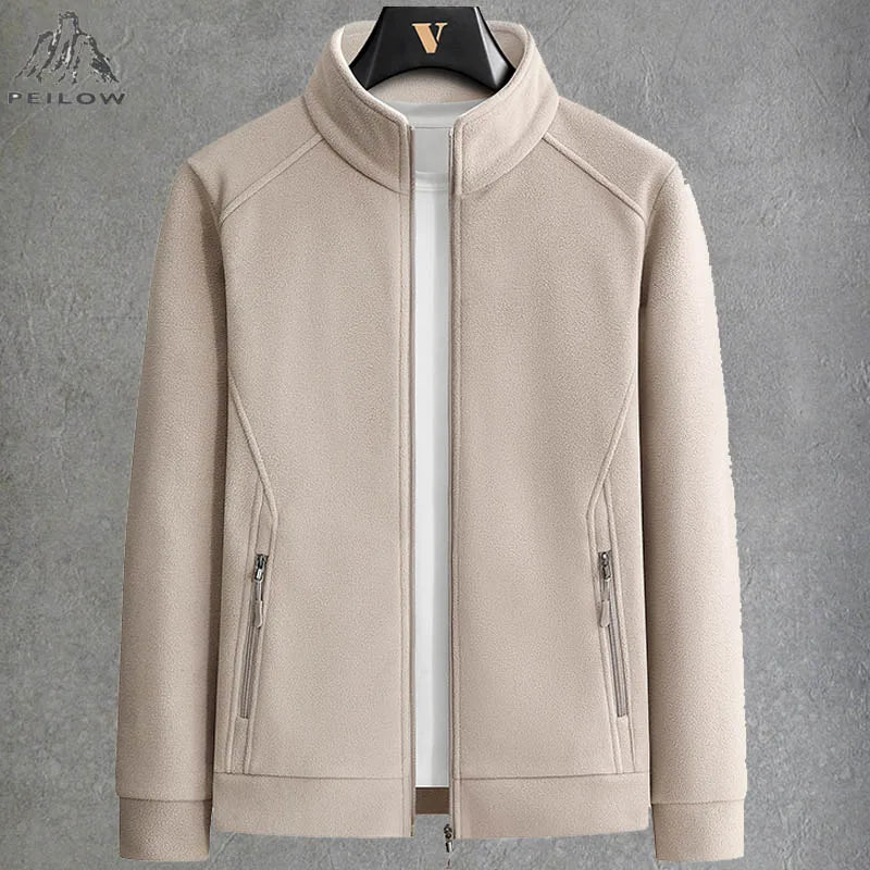 Men’s Stand Collar Zip-Up Casual Jacket with Zippered Pockets, Sizes M–8XL