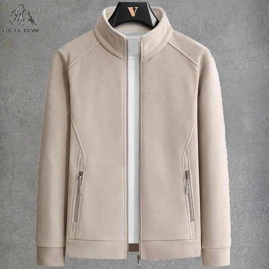 Men’s Stand Collar Zip-Up Casual Jacket with Zippered Pockets, Sizes M–8XL