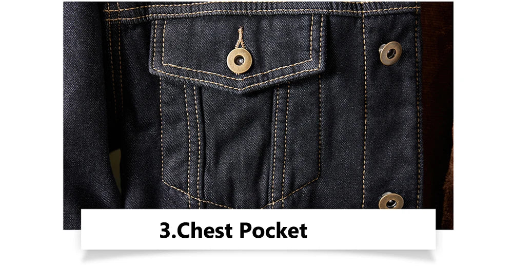 Men's Retro Denim Jacket - Warm Fleece-Lined Punk Streetwear Coat for Winter Adventures.