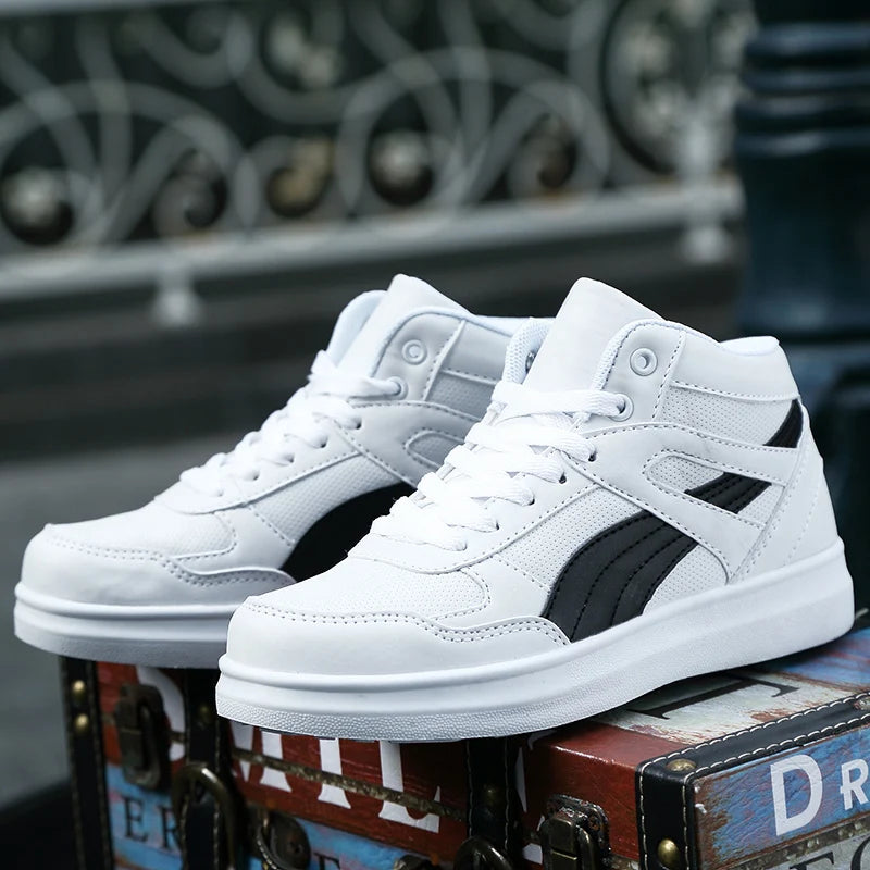 Men's High-Top Lace-Up Sneakers – Breathable Air Mesh Casual Skateboarding Shoes with EVA Insole
