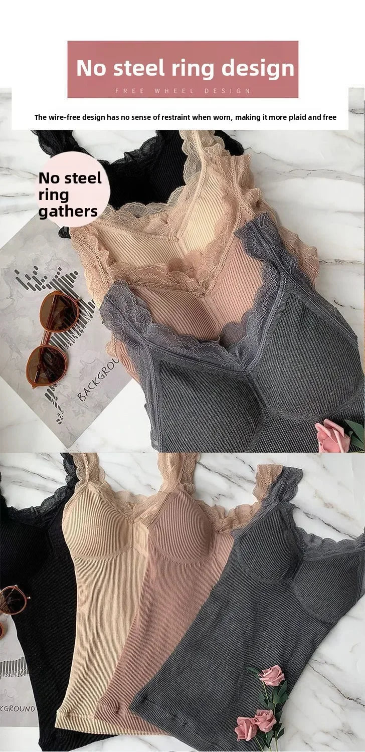 Women's Sleek & Stylish Thermal Lace Vest with Padded Bra for Winter Warmth.