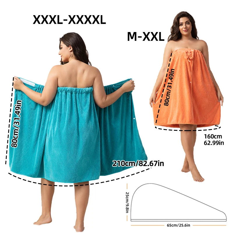 Women's Adjustable Bath Wrap Set - Ultra Soft Woven Towel & Hair Cap for Travel, Spa & Sauna